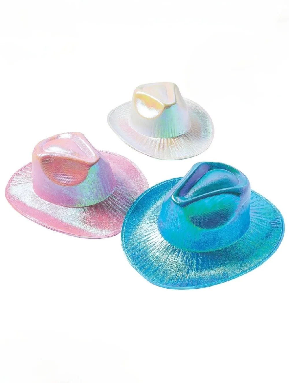 Adults Sparkly Iridescent Cowboy Hats 6 Pcs - Pink White Blue NEW